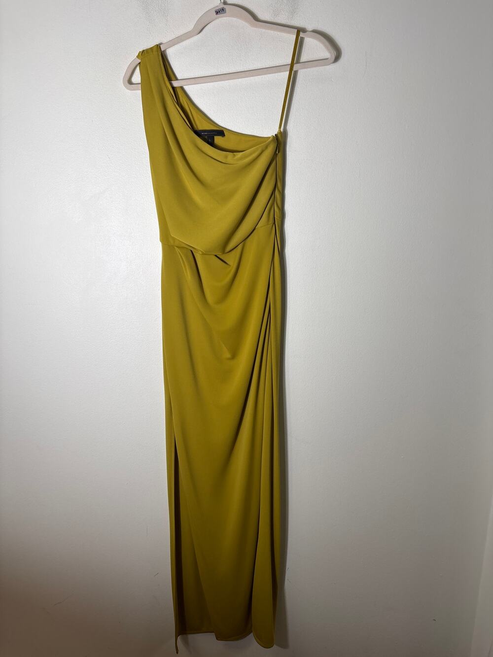 BCBG Yellow One Shoulder Floor Length Gown Sz XS